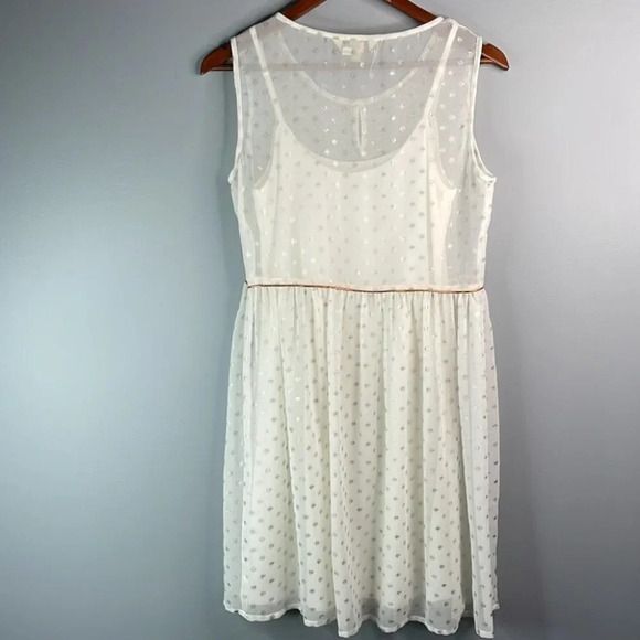 YUMI Ivory Gold Speckled Metallic Dress 2 Piece Sheer Sleeveless Coquette Size M - Picture 5 of 10